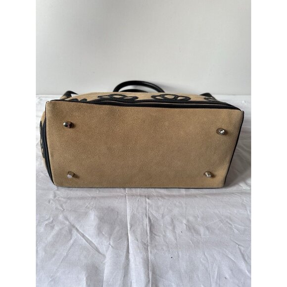 BODE Trefoil Tote Bag Black Beige Suede Leather - Picture 9 of 11